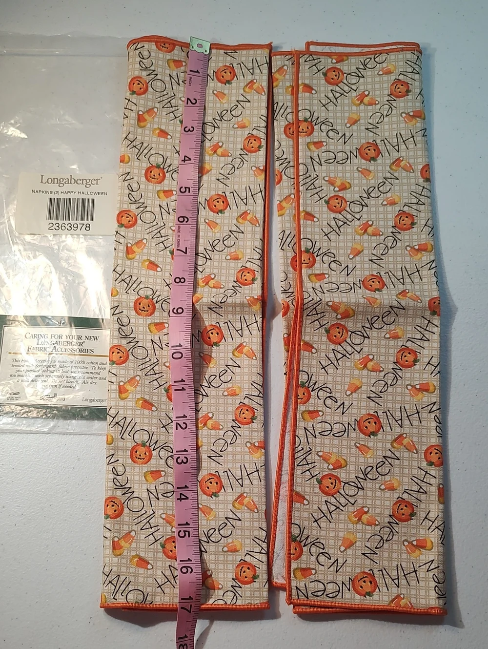 Longaberger Set Of 2 Happy Halloween Fabric Napkins With Orange Trim New In Pack